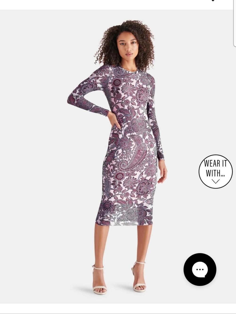 Steve Madden Lavender and Navy Paisley Long-Sleeve Midi Dress